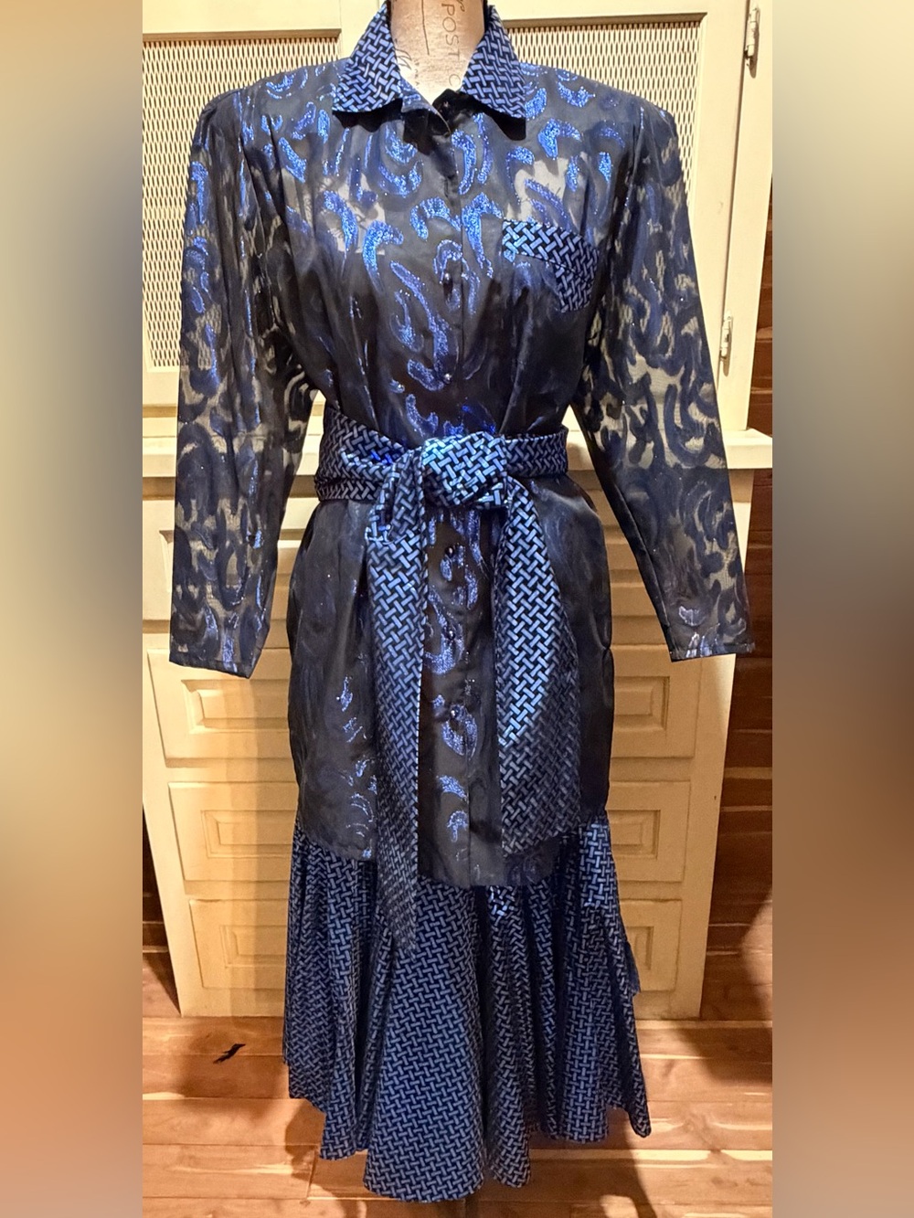 Vintage NWT Maggie Shepherd Australia 4-pc Duster Set Metallic Blue Black M Rare
